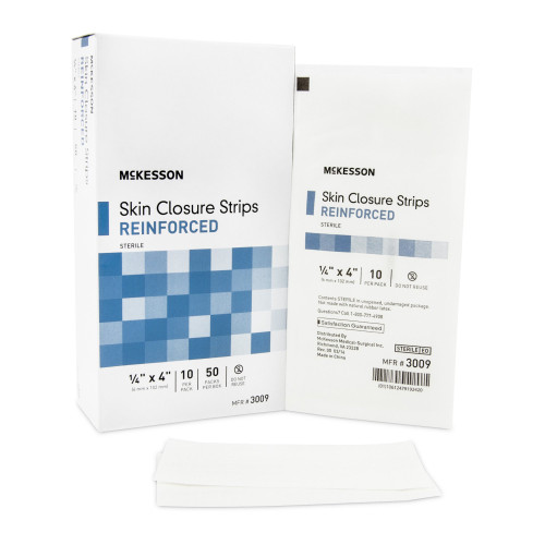 McKesson Skin Closure Strip 1/4 X 4 Inch Nonwoven Material Reinforced Strip White, 3009, Case of 200