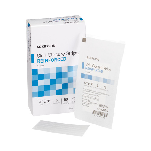 McKesson Skin Closure Strip 1/8 X 3 Inch Nonwoven Material Reinforced Strip White, 3006, Case of 200