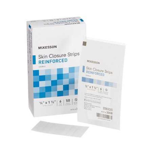 Skin Closure Strip McKesson 1/4 X 1-1/2 Inch Nonwoven Material Reinforced Strip White 3008 Case/1200 MCK BRAND 876307_CS
