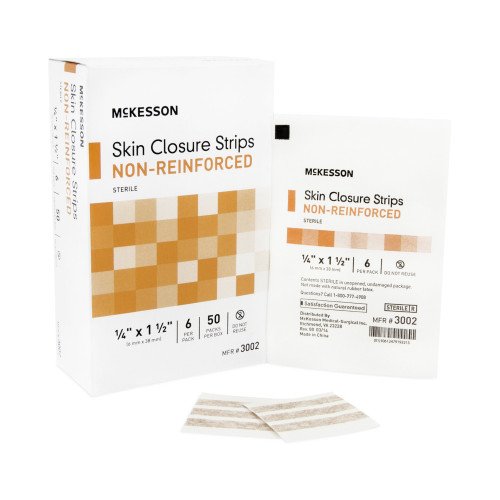 McKesson Skin Closure Strip 1/4 X 1-1/2 Inch Nonwoven Material Flexible Strip Tan, 3002, Case of 200