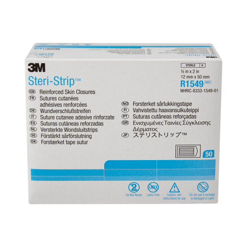 Steri-Strip Skin Closure Strip 1/2 X 2 Inch Nonwoven Material Reinforced Strip White, R1549, Box of 50