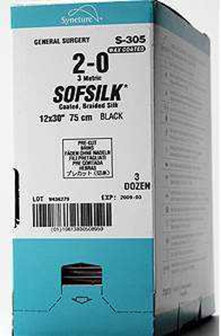 Suture Sofsilk Braided Silk Nonabsorbable Size 2-0 18 Inch S185 Box/36 U.S. SURGICAL CORP 220255_BX