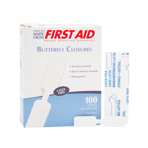 First Aid Brand Skin Closure Strip 3/8 X 1-13/16 Inch Nonwoven Material Butterfly Closure White, 1975033, Box of 100