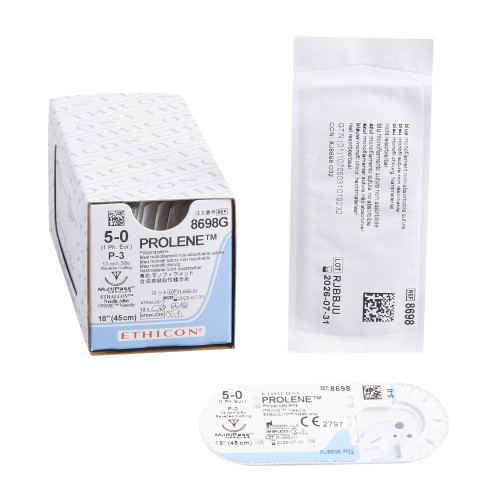 Prolene Nonabsorbable Suture with Needle, Precision Reverse Cutting Needle, 13 mm, 5-0 Monofilament, 8698G, Box of 12