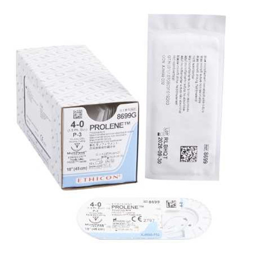 Nonabsorbable Suture with Needle Prolene™ Polypropylene P-3 3/8 Circle Precision Reverse Cutting Needle Size 4 - 0 Monofilament 8699G Box of 12 Prolene™ 3279_BX