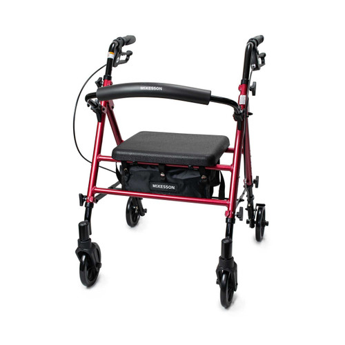 4 Wheel Rollator McKesson Red Adjustable Height Aluminum Frame 146-RTL10261RD 1095248_EA