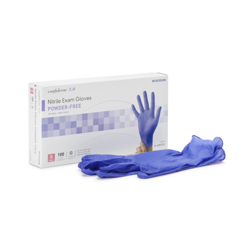 McKesson Confiderm 3.0 Exam Glove Small NonSterile Nitrile Standard Cuff Length Textured Fingertips Blue Chemo Tested / Fentanyl Tested, 14-6N32EC, Box of 100