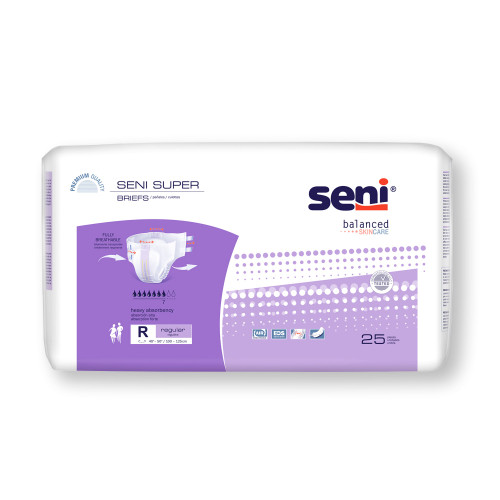 Seni Super Incontinence Brief Adult Regular Unisex Disposable Heavy Absorbency, S-RE25-BS1, Pack of 25