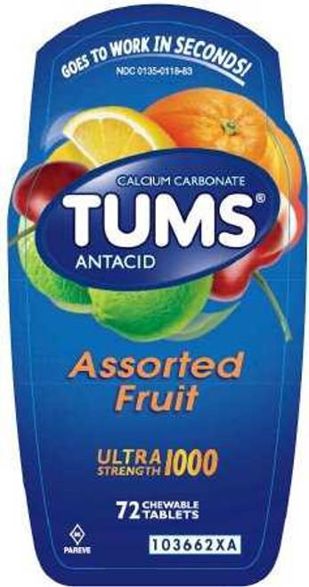Antacid Tums Ultra Strength 1000 mg Strength Chewable Tablet 72 per Bottle 00135011883 Each/1 7551 Glaxo Smith Kline 363181_EA
