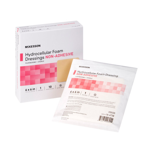 McKesson Foam Dressing 6 X 6 Inch Without Border Film Backing Nonadhesive Square Sterile, 16-4738, Case of 100