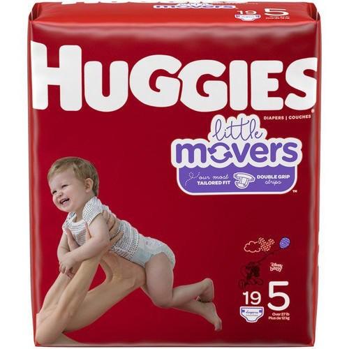 Unisex Baby Diaper Huggies Little Movers Size 5, Moderate Absorbency 49680 Pack of 19