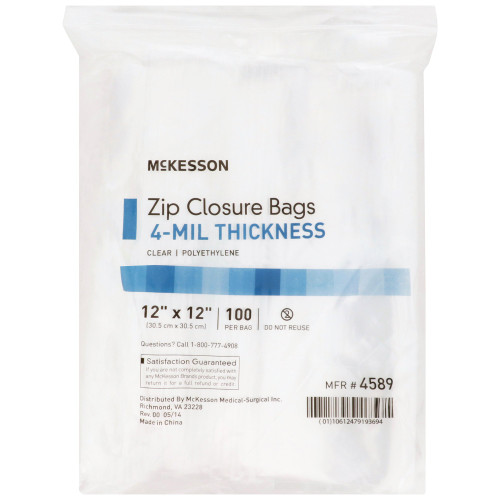 McKesson Reclosable Bag 12 X 12 Inch Polyethylene Clear Zipper Closure, 4589, Box of 1