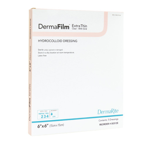 DermaFilm Thin Hydrocolloid Dressing Film Backing 6 X 6 Inch Square Hydrocolloid / Film, 00306E, Pack of 1
