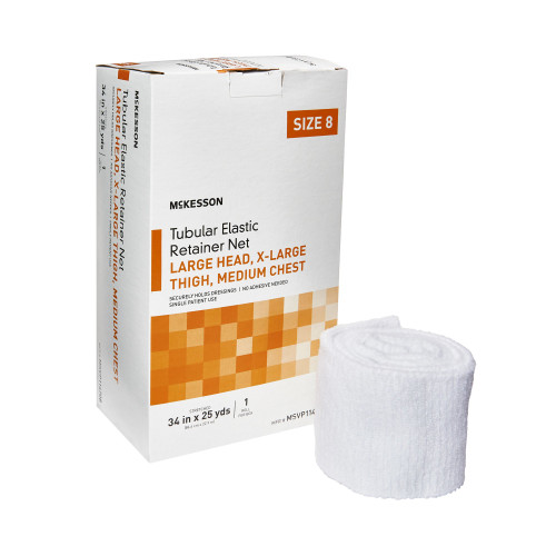 McKesson Elastic Net Retainer Dressing Tubular White Elastic Size 8 34 Inch X 25 Yard (86.4 cm X 22.9 m) Large Head / X-Large Thigh / Medium Chest NonSterile, MSVP114708, Case of 10