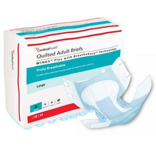 Unisex Adult Incontinence Brief Wings Quilted Plus with BreatheEasy Technology Large Disposable Heavy Absorbency 66134 Case/72 DVS5104933 Cardinal 1176299_CS