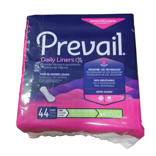Prevail Daily Pads Incontinence Liner 8.35 Inch Length Light Absorbency Polymer Core One Size Fits Most, PV-944/2, Bag of 44
