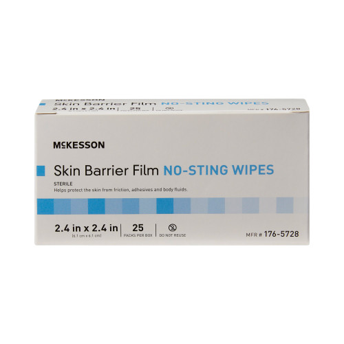 McKesson No Sting Skin Barrier Wipe 75 to 100% Strength Hexamethyldisiloxane Individual Packet Sterile, 176-5728, Box of 25