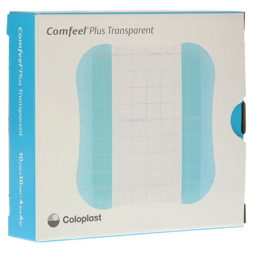 Comfeel Plus Transparent Thin Thin Hydrocolloid Dressing Film Backing 4 X 4 Inch Square Hydrocolloid / Sodium Carboxymethylcellulose (CMC) / Film, 33533, Box of 10