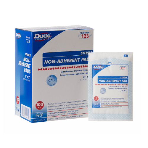 Dukal Non-Adherent Dressing 2 X 3 Inch Sterile 1 per Pack, 123, Box of 100