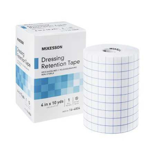 Water Resistant Dressing Retention Tape with Liner McKesson White 4 Inch x 10 Yard Nonwoven / Printed Release Paper NonSterile 16-4804 Box of 1 DVS94529489 McKesson 1087972_BX