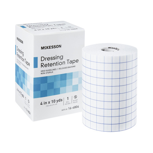 McKesson Water Resistant Dressing Retention Tape with Liner White 4 Inch X 10 Yard Nonwoven / Printed Release Paper NonSterile, 16-4804, Box of 1