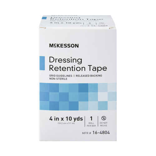 McKesson Water Resistant Dressing Retention Tape with Liner White 4 Inch X 10 Yard Nonwoven / Printed Release Paper NonSterile, 16-4804, Case of 24