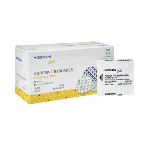 Adhesive Spot Bandage McKesson Kids 1 Inch Plastic Round Kid Design Assorted Prints Sterile 16-4832-17 Box/100 SA1953 BEI LG MCK BRAND 1110981_BX