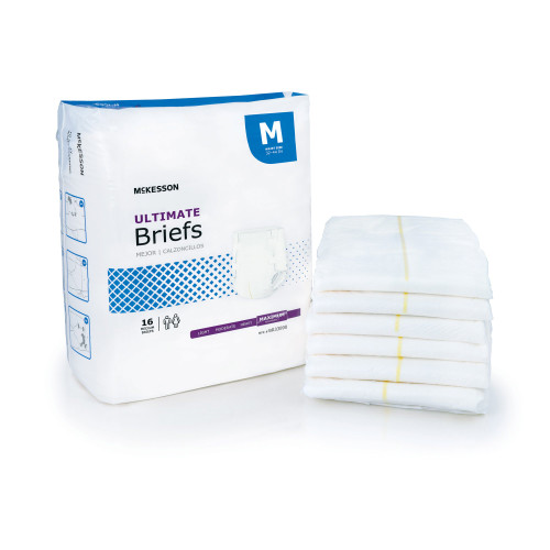 McKesson Incontinence Brief Adult Medium Unisex Disposable Heavy Absorbency, BR33890, Bag of 16