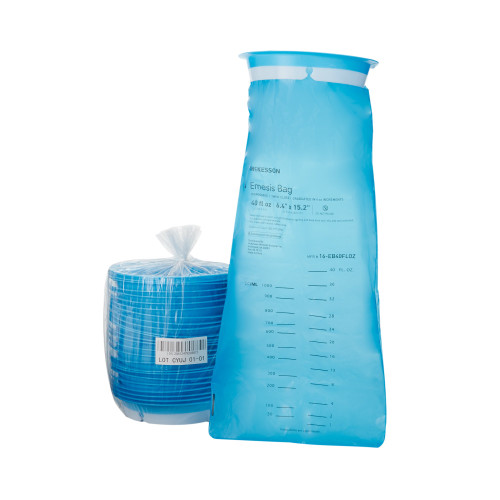 Emesis Bag with Twist Closure, Size 6.5 x 15'', 40 oz., Blue, McKesson 16-EB40FLOZ, Case of 100