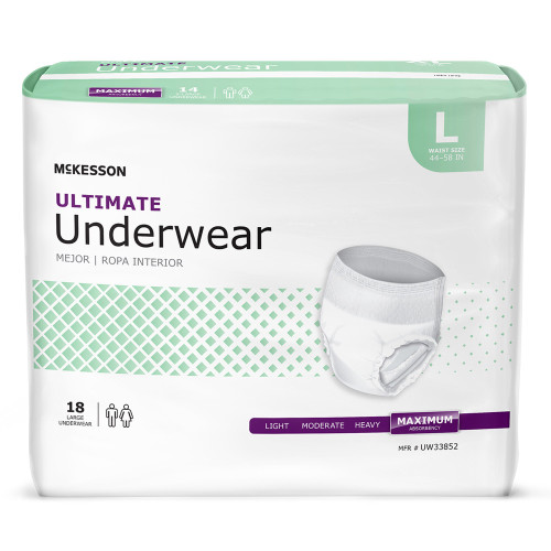 McKesson Absorbent Underwear Pull On with Tear Away Seams Adult Large Unisex Disposable Heavy Absorbency, UW33852, Case of 72