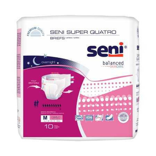 Unisex Adult Incontinence Brief Seni® Super Quatro Medium Disposable Heavy Absorbency S-ME10-BQ1 Pack of 10 8602RC Seni® Super Quatro 1163836_PK