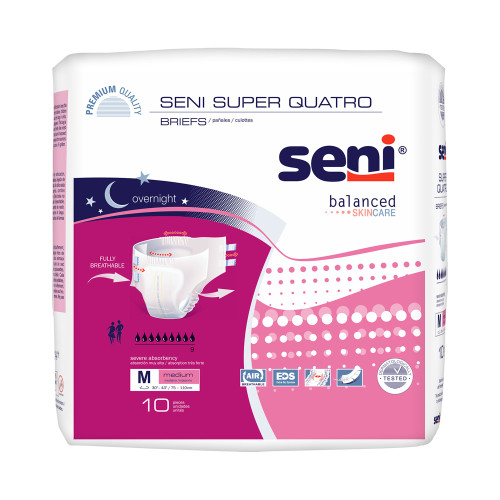 Seni Super Quatro Incontinence Brief Adult Medium Unisex Disposable Heavy Absorbency, S-ME10-BQ1, Case of 40