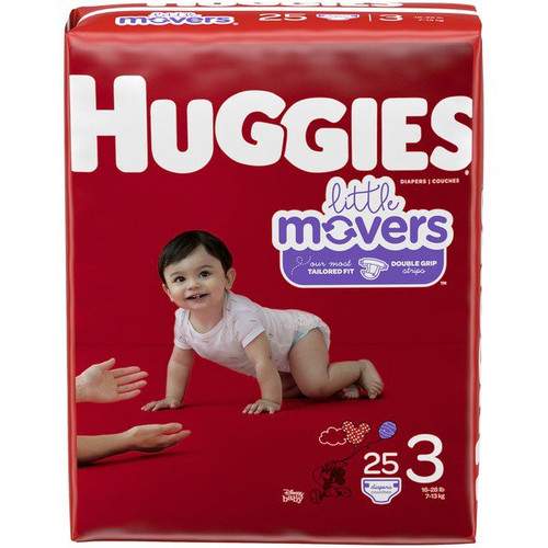 Unisex Baby Diaper Huggies Little Movers Size 3, Moderate Absorbency 49678 Pack of 25