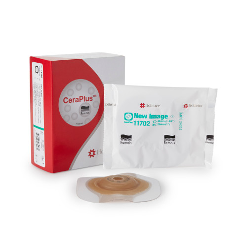 Ostomy Barrier New Image CeraPlus Trim to Fit, Extended Wear Adhesive Tape Borders 44 mm Flange Green Code System Up to 1 Inch Opening 11702 Box of 5