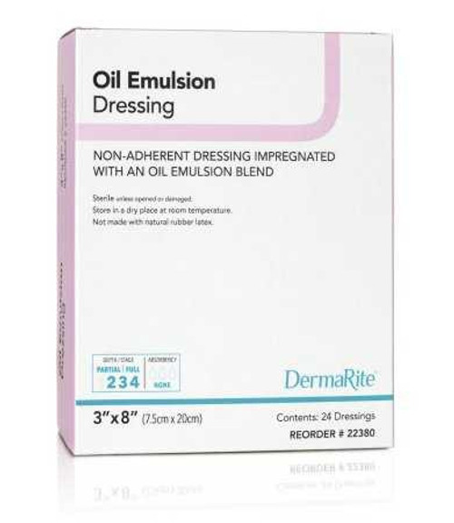 Oil Emulsion Impregnated Dressing DermaRite 3 X 8 Inch Mesh Gauze Oil Emulsion Blend Sterile 22380 Box/24 4832 DermaRite Industries 1123829_BX
