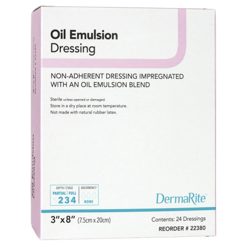 DermaRite Oil Emulsion Impregnated Dressing Rectangle 3 X 8 Inch Sterile, 22380, Box of 24