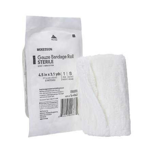 Fluff Bandage Roll McKesson 4-1/2 Inch x 3-1/10 Yard 1 per Pouch Sterile 6-Ply Roll Shape 16-4043 Case of 100 7502 McKesson 1102426_CS