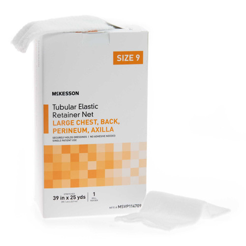 Elastic Net Retainer Dressing McKesson Tubular Elastic 39 Inch X 25 Yard 99.1 cm X 22.9 m Size 9 White Large Chest / Back / Perineum / Axilla NonSterile MSVP114709 Case/10 3008 MCK BRAND 1113353_CS