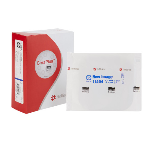 Ostomy Barrier New Image CeraPlus Trim to Fit, Extended Wear Adhesive Tape Borders 70 mm Flange Blue Code System Up to 2 Inch Opening 11404 Pack of 1