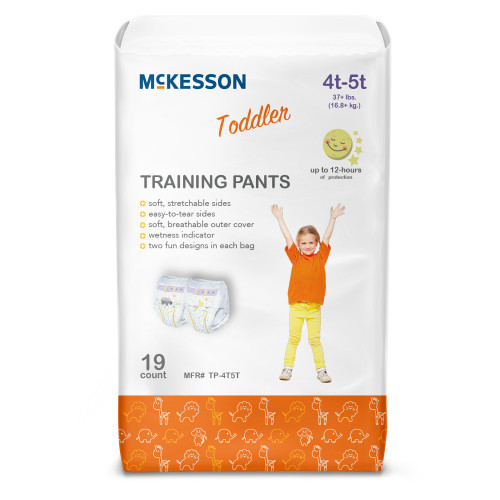 McKesson Unisex Toddler Training Pants Pull On with Tear Away Seams Size 4T to 5T Disposable Heavy Absorbency, TP-4T5T, Case of 4
