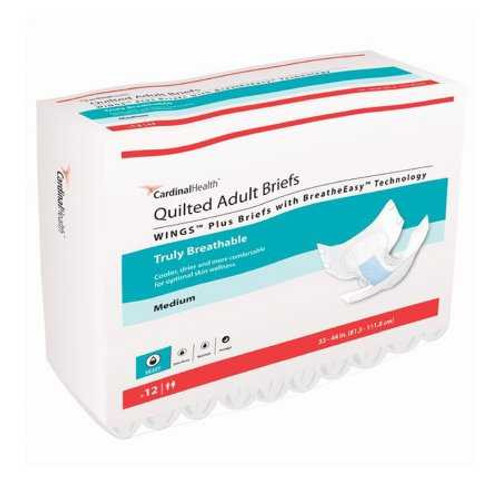 Unisex Adult Incontinence Brief Wings Quilted Plus with BreatheEasy Technology Medium Disposable Heavy Absorbency 66133 Case/96 N66A Cardinal 1176298_CS