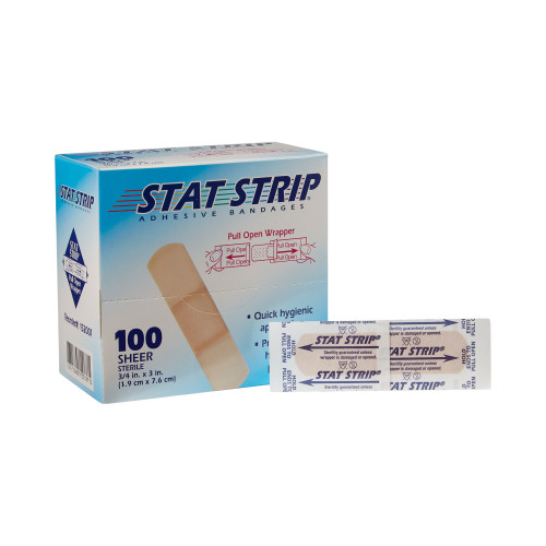 Stat Strip Adhesive Strip Plastic Tan 3/4 X 3 Inch Sterile, 152001, Box of 100