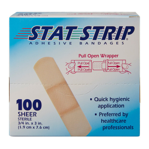 Stat Strip Adhesive Strip Plastic Tan 3/4 X 3 Inch Sterile, 152001, Box of 100