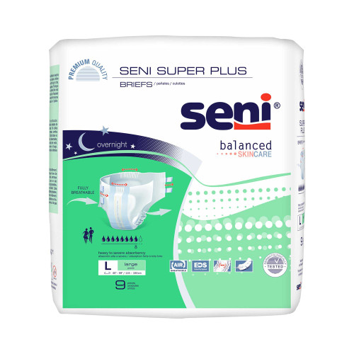 Unisex Adult Incontinence Brief Seni Super Plus Large Disposable Heavy Absorbency S-LA09-BP1 Case/36 SNS50002 TZMO USA Inc 1163824_CS