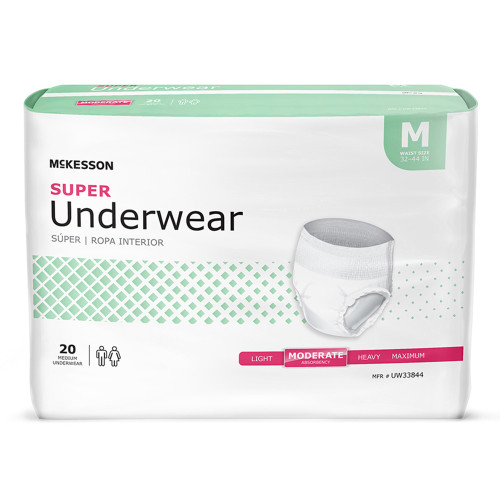 McKesson Absorbent Underwear Pull On with Tear Away Seams Adult Medium Unisex Disposable Moderate Absorbency, UW33844, Case of 80