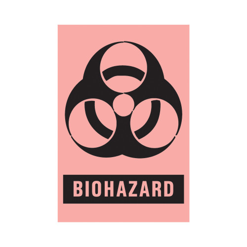 Timemed Pre-Printed Label Caution Label Fluorescent Red Paper Biohazard / Symbol Black Biohazard 2 X 3 Inch, BH-405, Roll of 1
