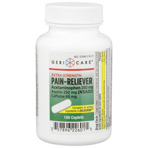 Geri-Care Pain Relief 250 mg - 250 mg - 65 mg Strength Acetaminophen / Aspirin / Caffeine Caplet 100 per Bottle, 226-01-GCP, Bottle of 100