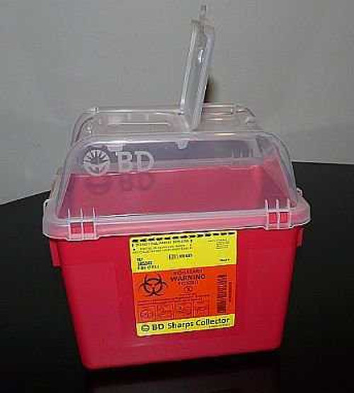 Sharps Container BD 10-3/10 X 11-3/10 X 6-4/5 Inch 8 Quart Red Base / Clear Lid Vertical Entry Hinged Snap On Lid 305343 Each/1 AWC0810 Becton Dickinson 761698_EA