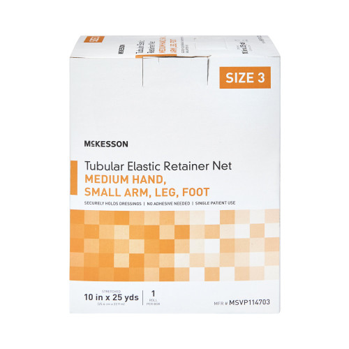 McKesson Elastic Net Retainer Dressing Tubular White Elastic Size 3 10 Inch X 25 Yard (25.4 cm X 22.9 m) Medium Hand / Small Arm / Leg / Foot NonSterile, MSVP114703, Box of 1