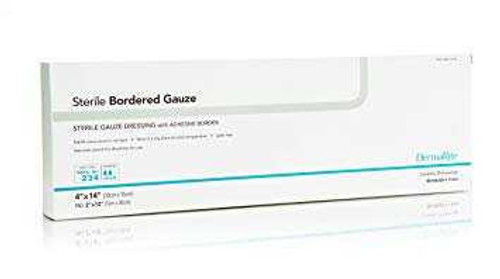 Adhesive Dressing DermaRite Bordered Gauze 4 X 14 Inch Gauze Rectangle White Sterile 11414 Each/1 F40406 DermaRite Industries 946447_EA